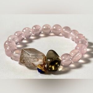 Starlight Rose Quartz Bracelet w Super Seven Lapis Lazuli Sugarloaf Smoky Quartz